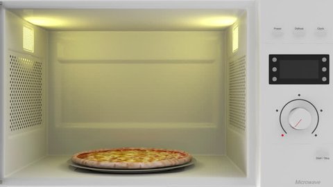 Food Preparing Concept. Close-up Animation of Open Microwave Oven with Pizza. Full HD 1920x1080 HQ Video Clip