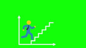 Entrepreneurship and Career Ladder. Running man climbs to success step by step. Loopable animation for yours presentation. Available in 4K FullHD HD flat design 2D footage video clip on green screen.