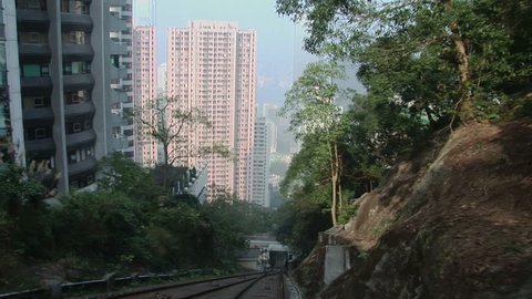 View from the Victoria Peak Train as it climbs above Hong Kong