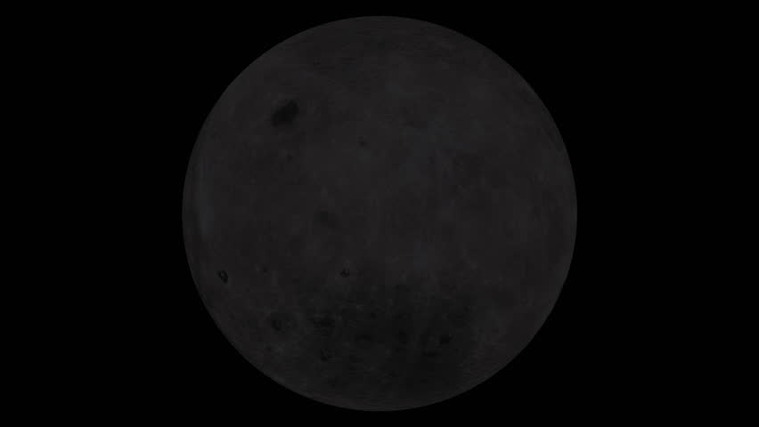 [w/alpha] Dark side of the moon. Lunar phases with with visible shaded areas. Realistic libration motion. Isolated on black background. Includes alpha-matte. Source: CGI rendering. Clip ID: ax1079c