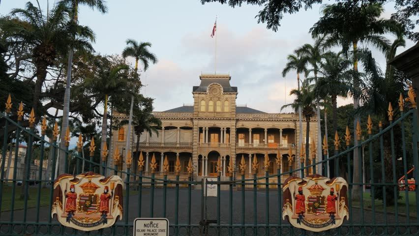 HONOLULU, UNITED STATES OF AMERICA - JANUARY 15 2015- slider shot of iolani palace in honolulu, the only royal palace in the united states