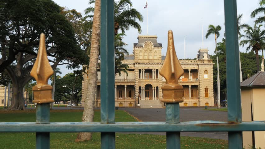 HONOLULU, UNITED STATES OF AMERICA - JANUARY 15 2015- slider shot of iolani palace in honolulu, the only royal palace in the united states