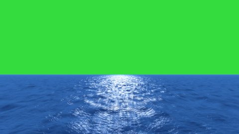 5 sec. fly over water, then 5 sec. tilt up to green screen and another 5 sec. Water & GS. Key the green and take a city or beach in the background.