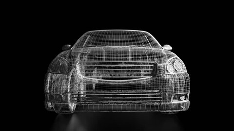 Car in a wire-frame mode on a black background and reflecting floor in four different positions (you can cut out single position and loop it).