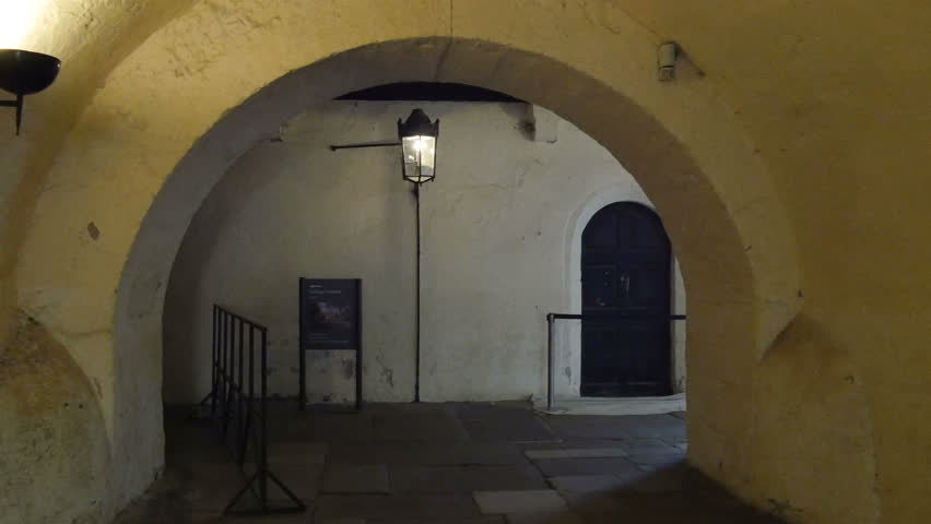 A tour inside the medieval old church It shows the big posts and walls of the church