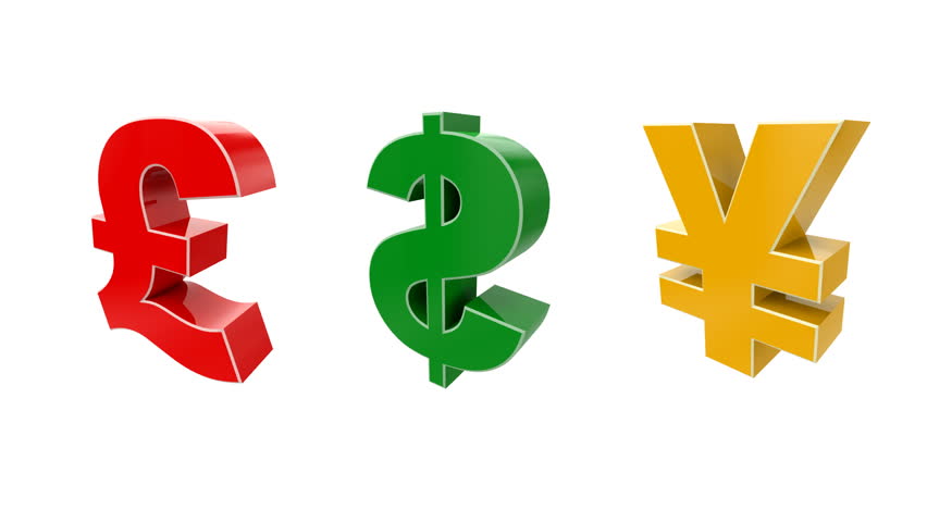 Currency symbol Dollar Pound Yen rotates top view