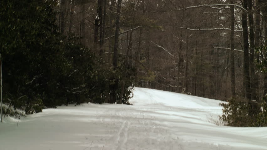 The Blue Ridge Parkway in the Appalachian mountains completely snow covered