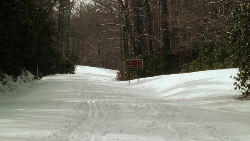 The Blue Ridge Parkway in the Appalachian mountains completely snow covered