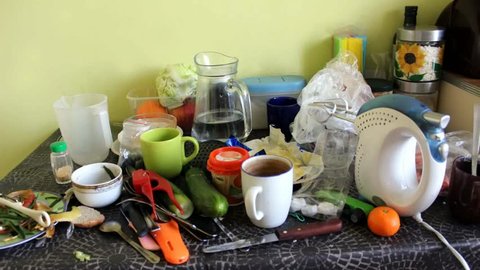 Making mess and cleaning kitchen - stop motion clip, seamless looping