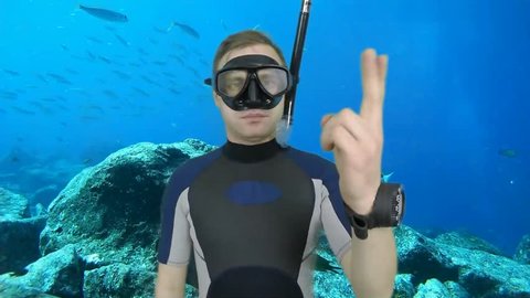 Diving sign- divemaster  shows sing  DIZZINESS 3  of 8 ,also a available on the green screen all of diving sings from course (open water diver)