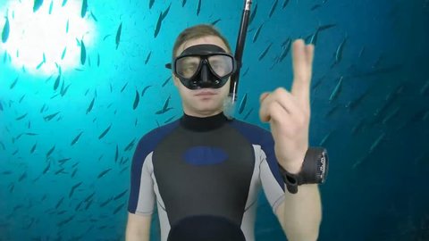 Diving sign- divemaster  shows sing  DIZZINESS  4  of 8 ,also a available on the green screen all of diving sings from course (open water diver)