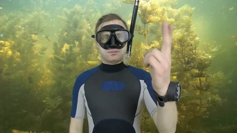 Diving sign- divemaster  shows sing  DIZZINESS 2  of 8 ,also a available on the green screen all of diving sings from course (open water diver)