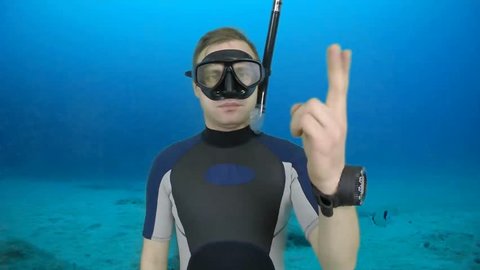Diving sign- divemaster  shows sing  7 of 8 DIZZINESS ,also a available on the green screen all of diving sings from course (open water diver)