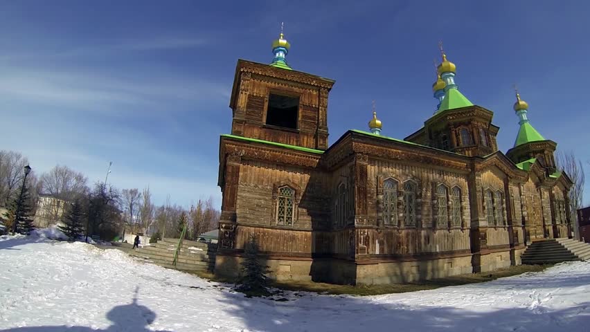 The Russian Orthodox Holy Trinity Cathedral in Karakol, winter, Kyrgyzstan