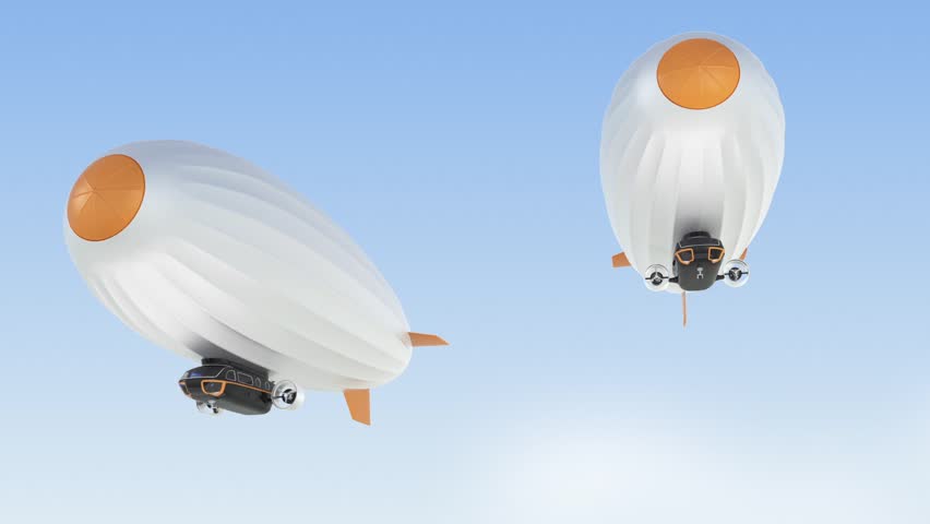 Yellow biplane pass through airships fleet