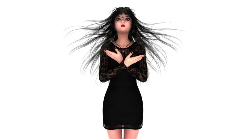 young woman in black dress animation 