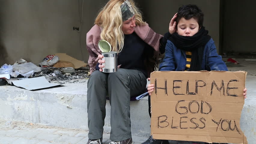 Homeless Mother with Her Son Stock Footage Video (100