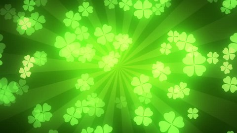 Falling clover leaves on green radial background. Saint Patrick's day (St Patrick's) holiday background. Seamless loop. Different colors background is available.
