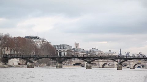 bridge "Pont des Arts", view from Seine river, Paris, France