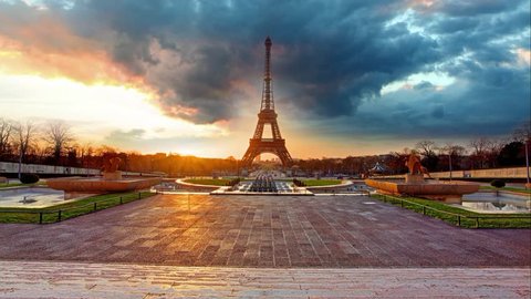 Paris, Eiffel tower at sunrise, Time lapse