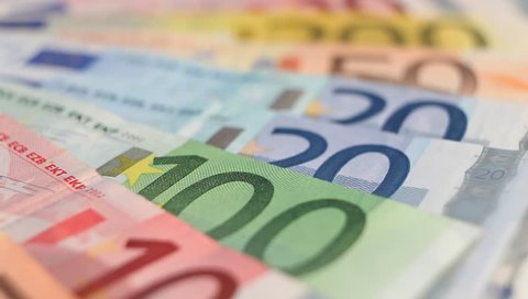 Closeup of different Euro Banknotes turning in circle