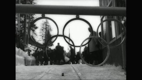 CIRCA 1960s - Great Britain takes gold in bobsledding in the 1964 Winter Olympics.