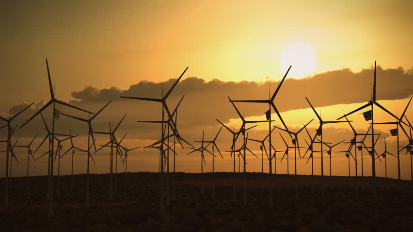 Electricity Wind Turbines Farm Power Clean Alternative Energy Environmental Royalty-Free Stock Footage #913687