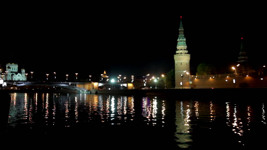 Moscow Kremlin river night landscape 