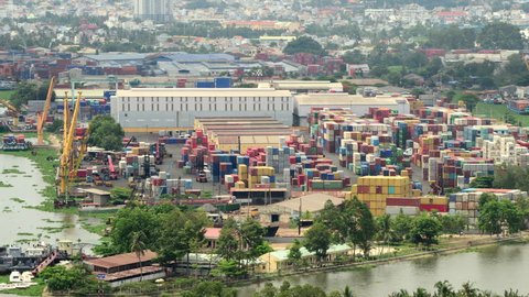 Time Lapse of Busy Shipping Container Port in Ho Chi Minh City (Saigon) - Circa August 2014