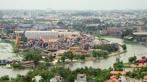Time Lapse of Busy Shipping Container Port in Ho Chi Minh City (Saigon) - Circa August 2014