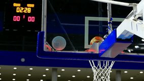 Professional players playing basketball and throwing the ball into the baskets, Basketball match of great importance, Video clip