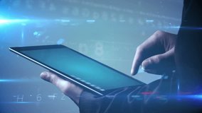 Digital animation of Businessman using tablet to view holographic apps - Powered by Shutterstock - Get 15% off with code: PIKWIZARD15