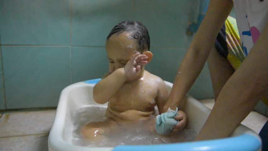 Asian Baby Boy Bathing In Stock Footage, Baby Boy Bathtub