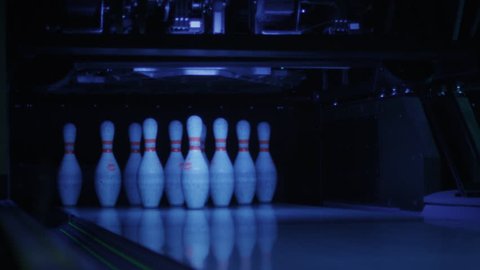 Ball is Hitting Bowling Skittles. Shot on RED Cinema Camera in 4K (UHD).
