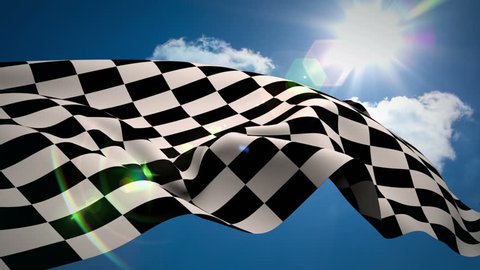Digital animation of Checkered flag against blue sky