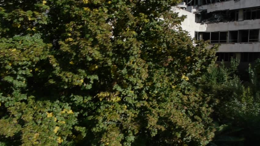 Aerial view on Serbian military headquarter building in the center of Belgrade bombed by NATO in 1999.
