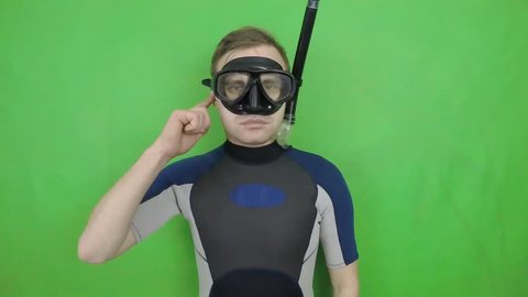 Diving sign- divemaster  shows sing  TROUBLE WITH EAR,  I CAN NOT EQUALIZE PRESSURE   ,also a available on the green screen all of diving sings from course (open water diver) 2 0F 3