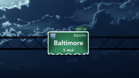 4K Passing under Baltimore USA Interstate Highway Sign at Night with Matte Photo Realistic 3D Animation
4K 4096x2304 ultra high definition