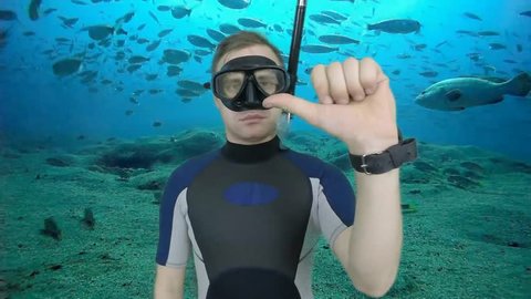 Diving sign- divemaster  ask about DIRECTION,  WHICH WAY ,also a available on the green screen all of diving sings from course (open water diver)
