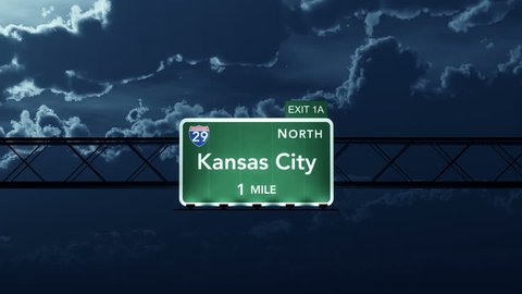 4K Passing under Kansas City USA Interstate Highway Sign at Night with Matte Photo Realistic 3D Animation
4K 4096x2304 ultra high definition