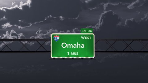 4K Passing under Omaha USA Interstate Highway Sign at Night with Matte Photo Realistic 3D Animation
4K 4096x2304 ultra high definition