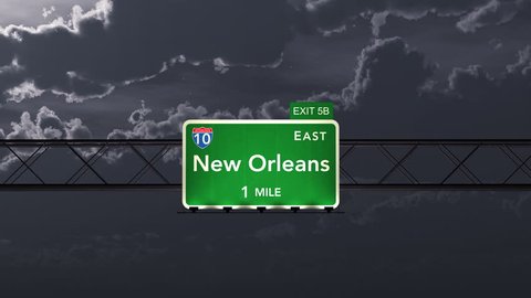 4K Passing under New Orleans USA Interstate Highway Sign at Night with Matte Photo Realistic 3D Animation
4K 4096x2304 ultra high definition