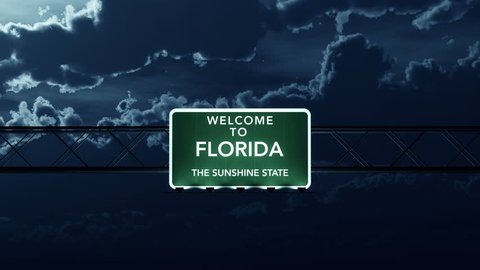 4K Passing under Welcome to Florida State Border USA Interstate Highway Sign at Night with Matte Photorealistic 3D Animation
4K 4096x2304 ultra high definition
