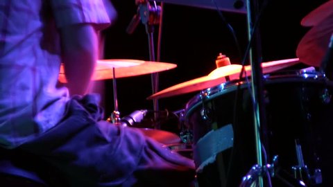 Drummer hands close up playing very fast