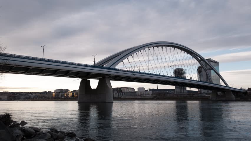 Bratislava Apollo Bridge Sunset Time Lapse