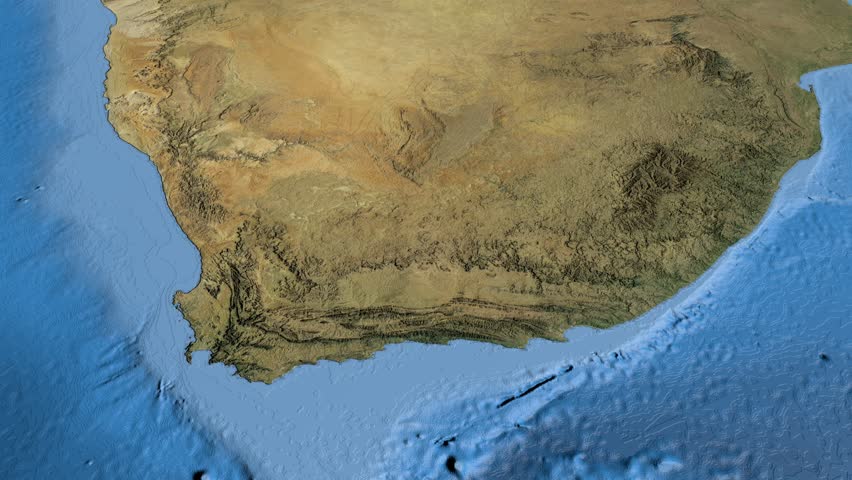 Glide over the satellite map of South Africa. Country area highlighted and outlined. Elements of this image furnished by NASA.