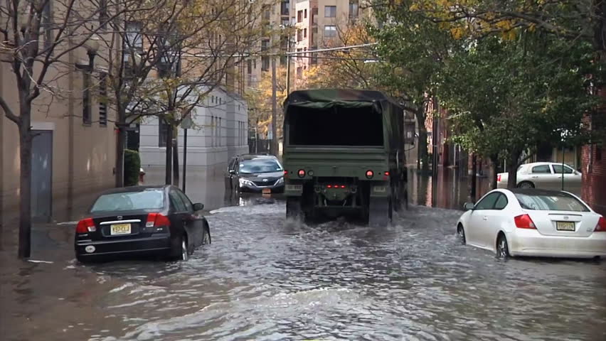 CIRCA 2010s - The city of Hoboken New Jersey finds itself underwater during Hurricane Sandy.