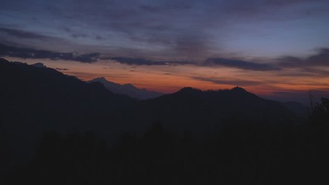 Zoom Wide Shot of sunrise sky at Annapurna region, Himalayas in Nepal