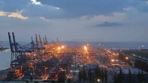 Containers Port Timelapse at Night.