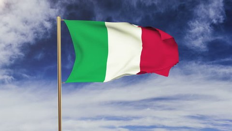 Italy flag waving in the wind. Looping sun rises style.  Animation loop. Green screen, alpha matte. Loopable animation